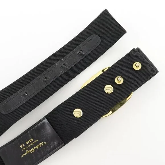 Salvatore Ferragamo Vala Ribbon belt 8046 Black / Gold Hardware canvas/Pla...